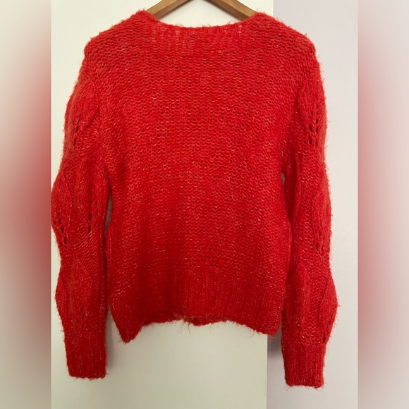Topshop Womens Size 4-6 Petal Pointelle Red  Crewneck Sweater - Picture 2 of 10